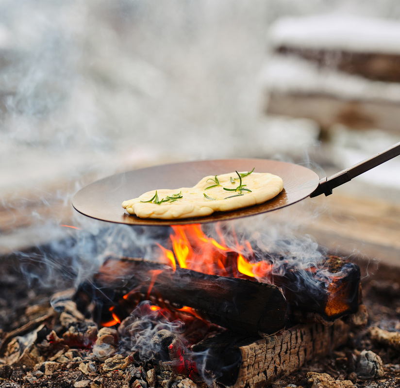 Campfire frying pan, foldable Hot-rolled steel